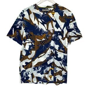 Jim Thompson Abstract Graphic T Shirt L NEW Blue Brown Modern Resortwear